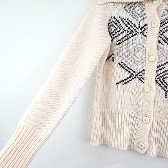 Columbia Womens Sz L Turtle Neck FairIsle Aztec Cardigan Sweater Wool blend EUC - Picture 3 of 12